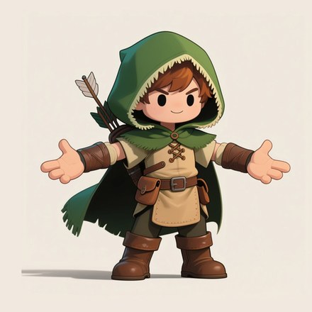 Concept art of a chibi archer in a green hood